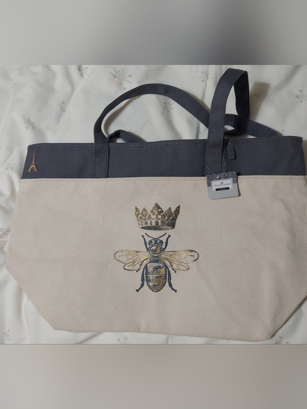 Buttercream Queen Bee Tote Bag NWT Gold With Eiffle Tower